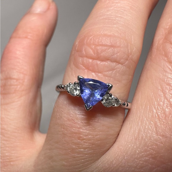 LeVian Platinum Trillion Tanzanite and Diamond Ring - Picture 4 of 16